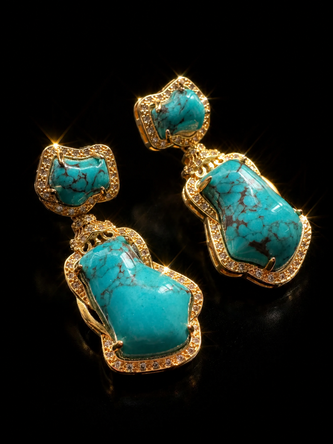 Vintage Tibetan Simulated Turquoise Drop Earrings