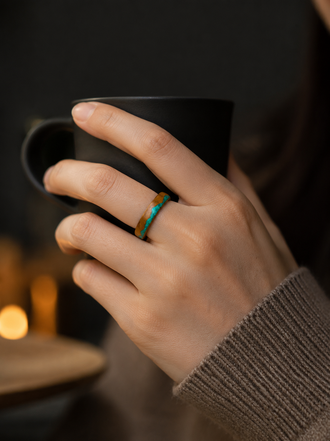 Tibetan Mount Kailash Malachite Wood Ring