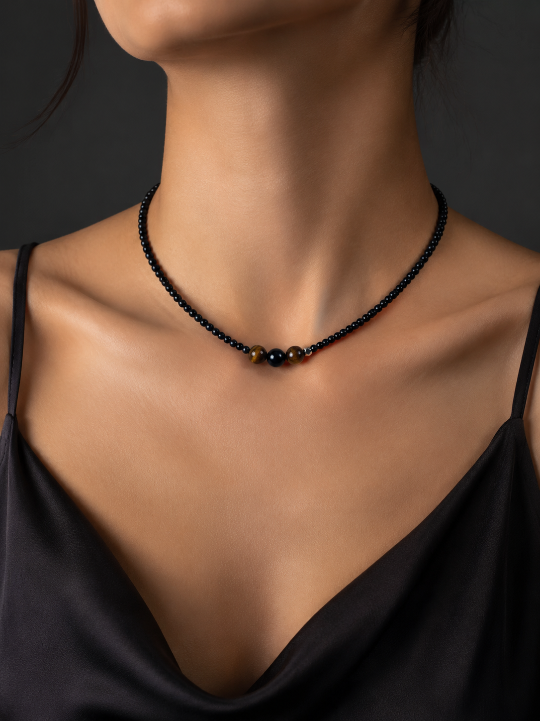 Handmade Tibetan Black Agate & Tiger Eye Choker Necklace