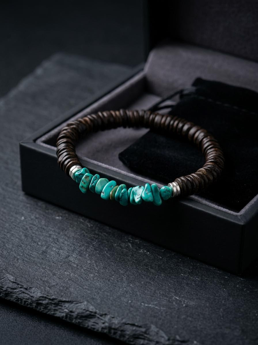 Tibetan Natural Turquoise & Agarwood 925 Silver Bracelet