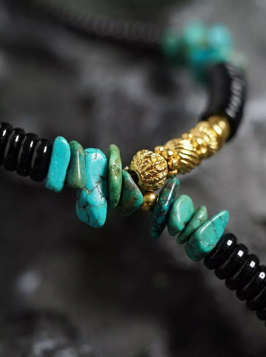 Tibetan Turquoise & Obsidian Spiritual Necklace