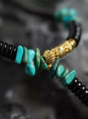 Tibetan Turquoise & Obsidian Spiritual Necklace