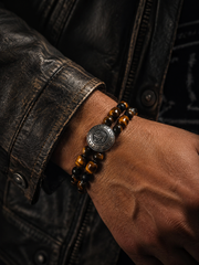 Vintage Tiger Eye & Obsidian Men's Double-Layer Horus Bracelet