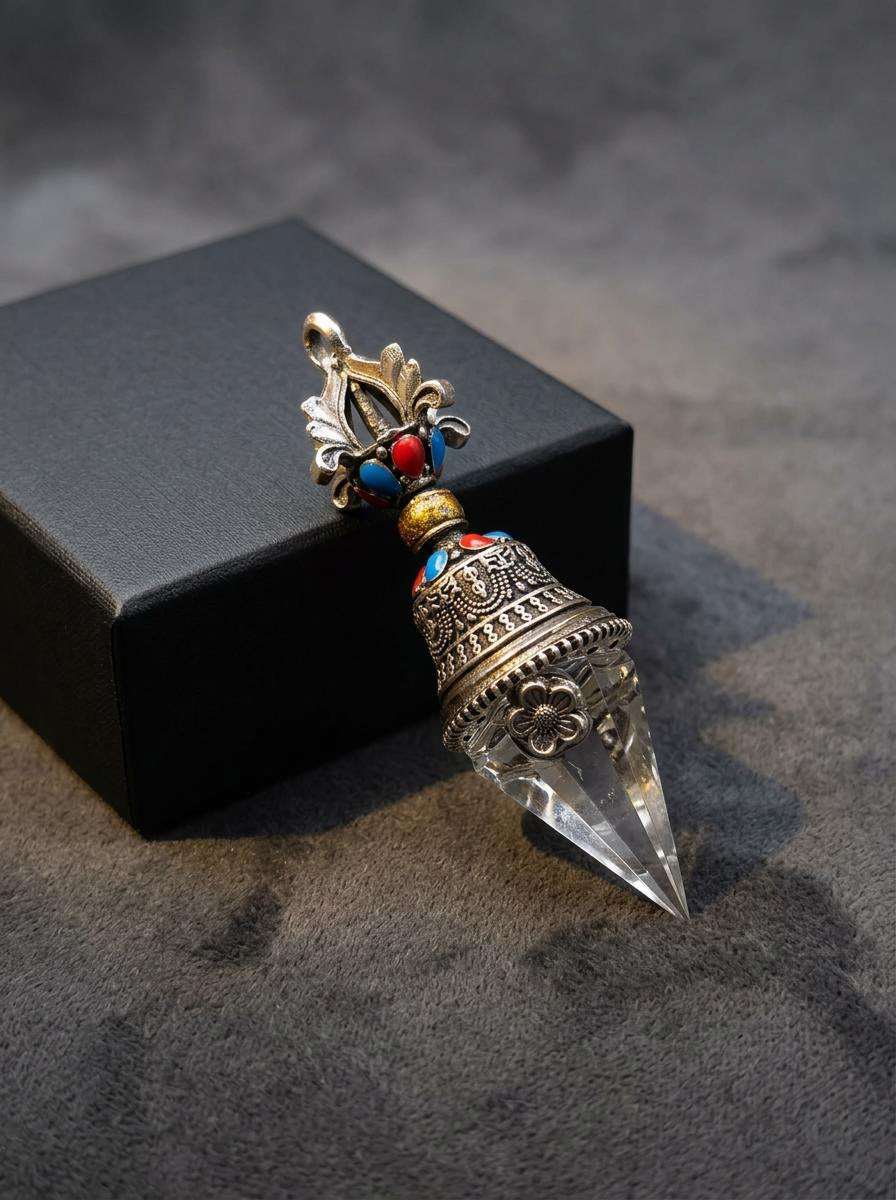 Tibetan Gesang Flower Clear Quartz Pendulum Necklace