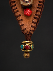 Handmade Tibetan Dzi Bead Leather Drop Earrings