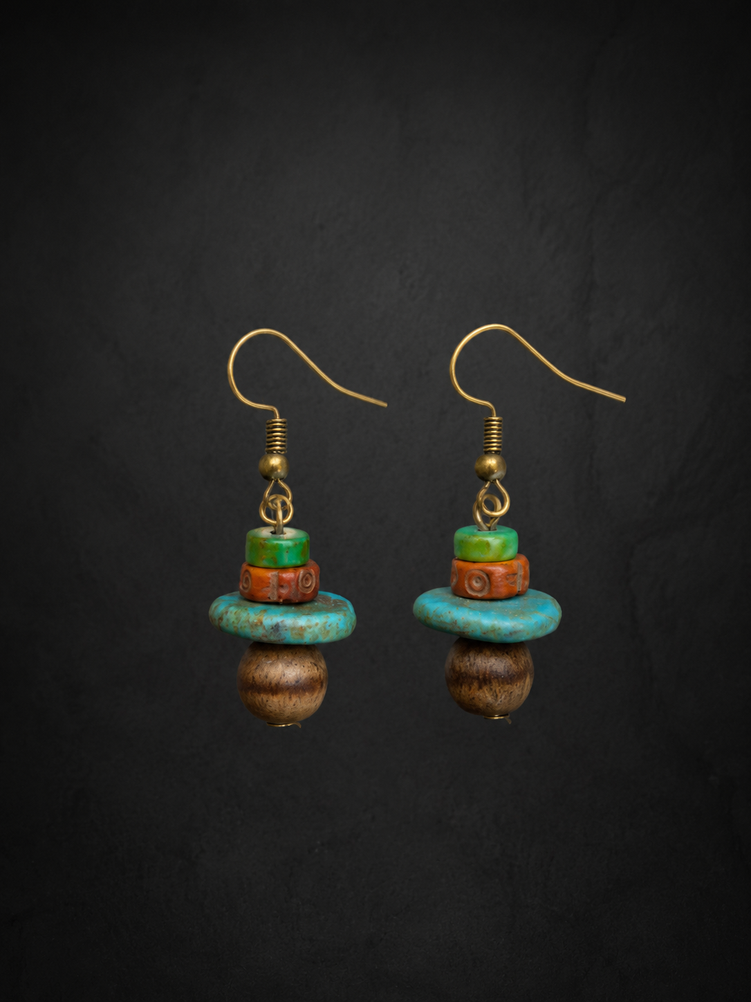 Vintage Tibetan Magnesite & Bodhi Dangle Earrings