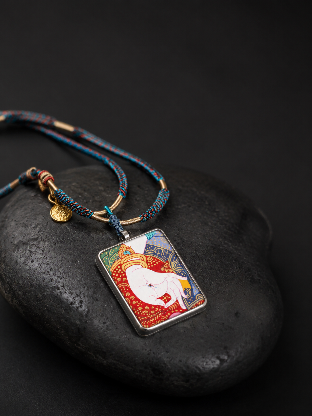 Handmade Tibetan White Tara Eye of Wisdom Thangka Necklace