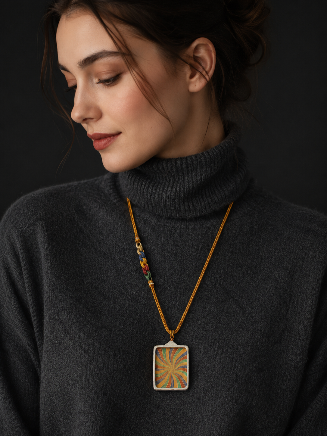 Tibetan Rainbow Thangka Pendant Hand-Woven Necklace
