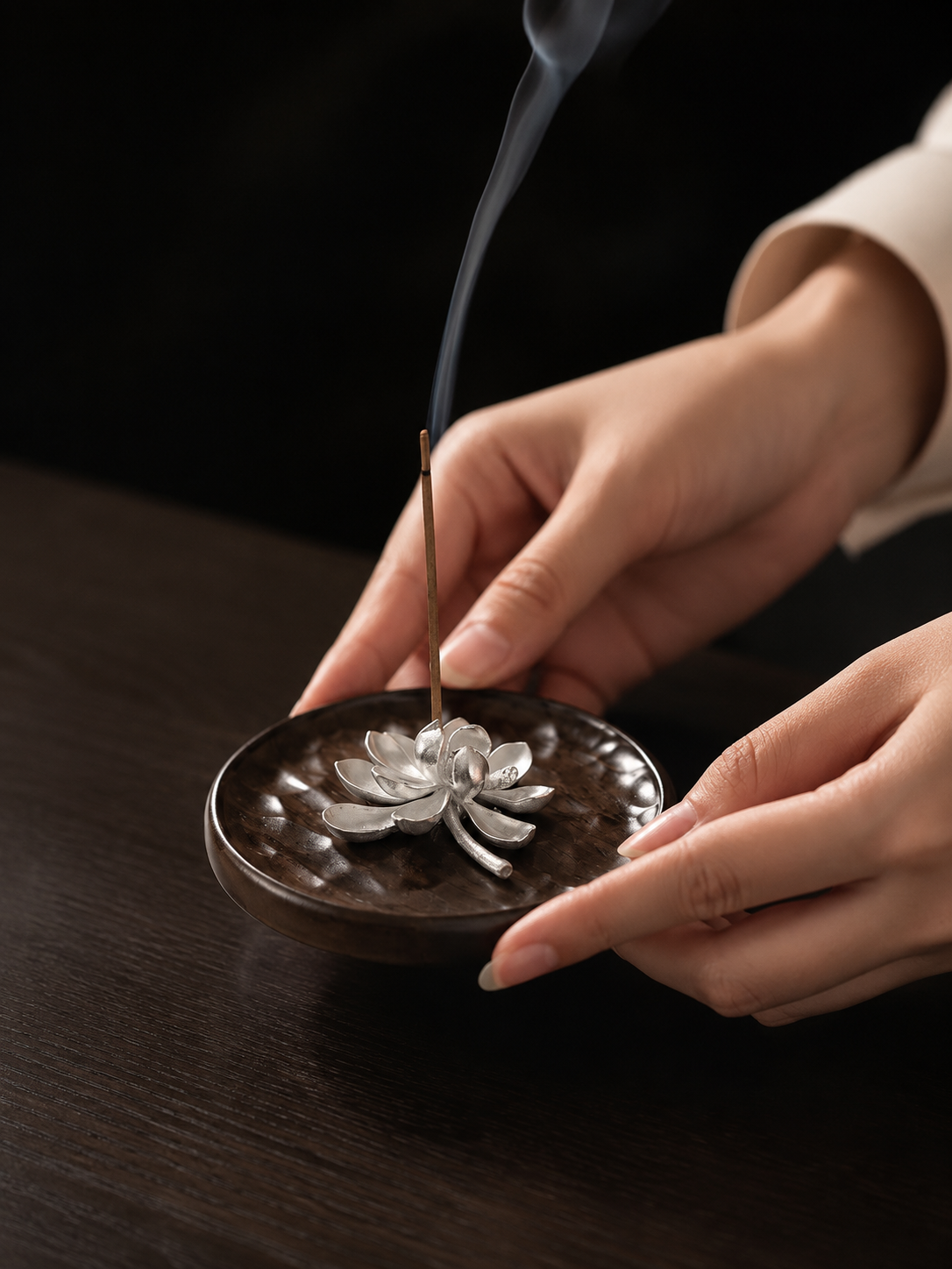 Tibetan Zen Pure Tin Lotus Incense Holder