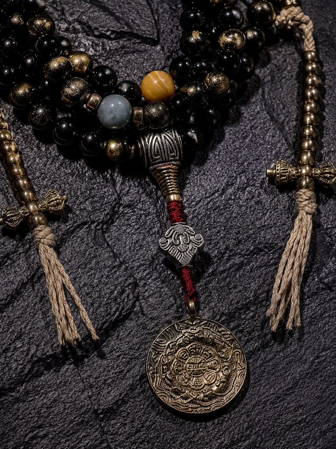Tibetan Golden Obsidian 108 Mala Bead Wrap Bracelet
