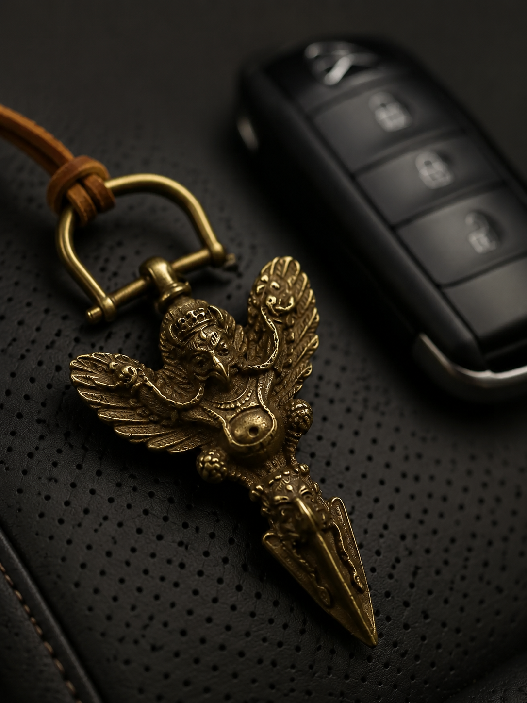 Vintage Brass Garuda Keychain - Handcrafted Tibetan Amulet