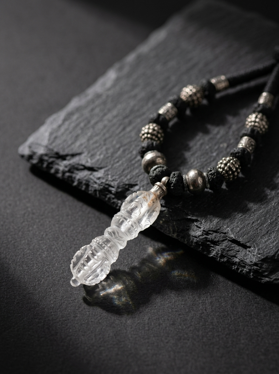 Tibetan Himalayan Crystal 5-Pronged Vajra Pendant