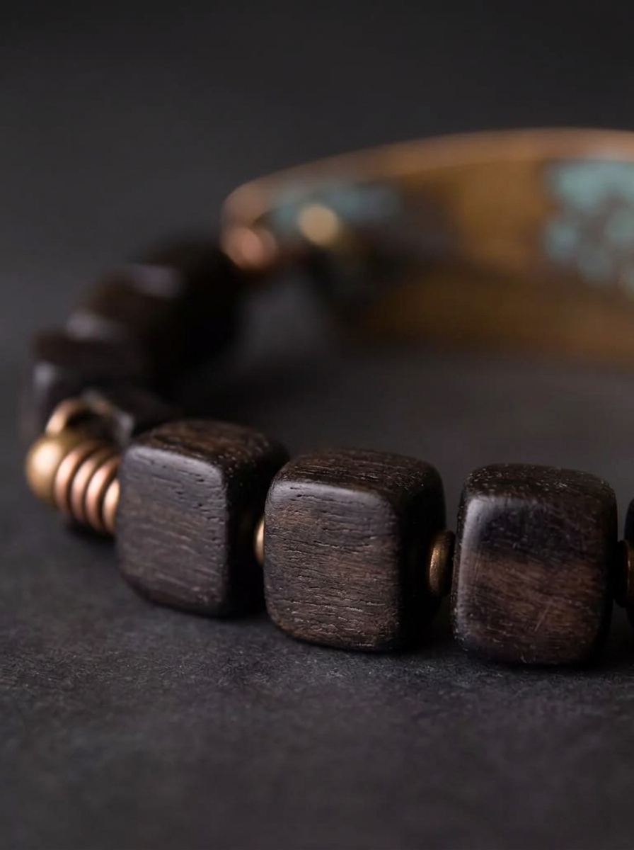 Tibetan Ebony Wood & Vintage Bronze Bracelet