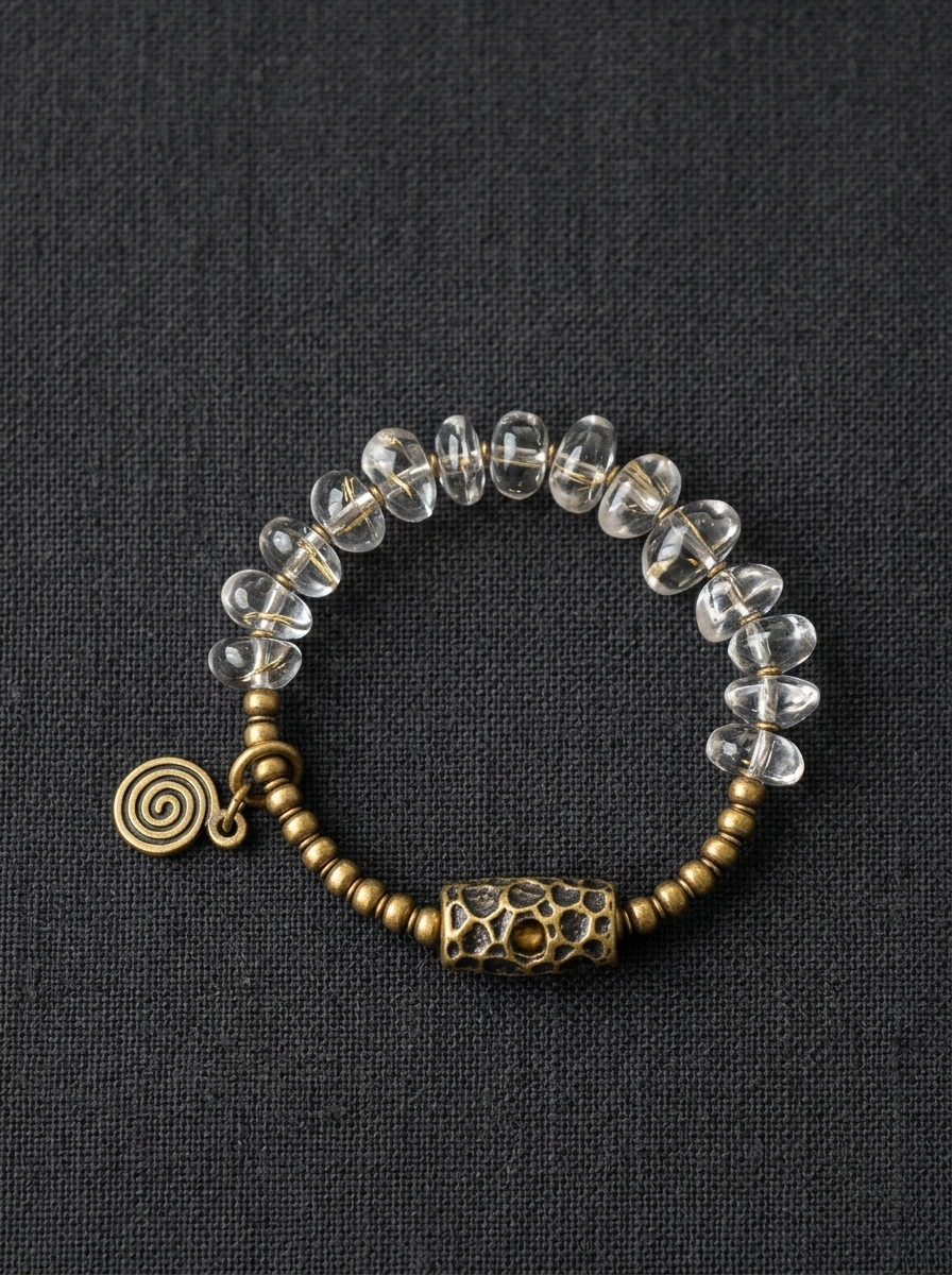 Tibetan Clear Quartz Bracelet - Minimalist Irregular Design