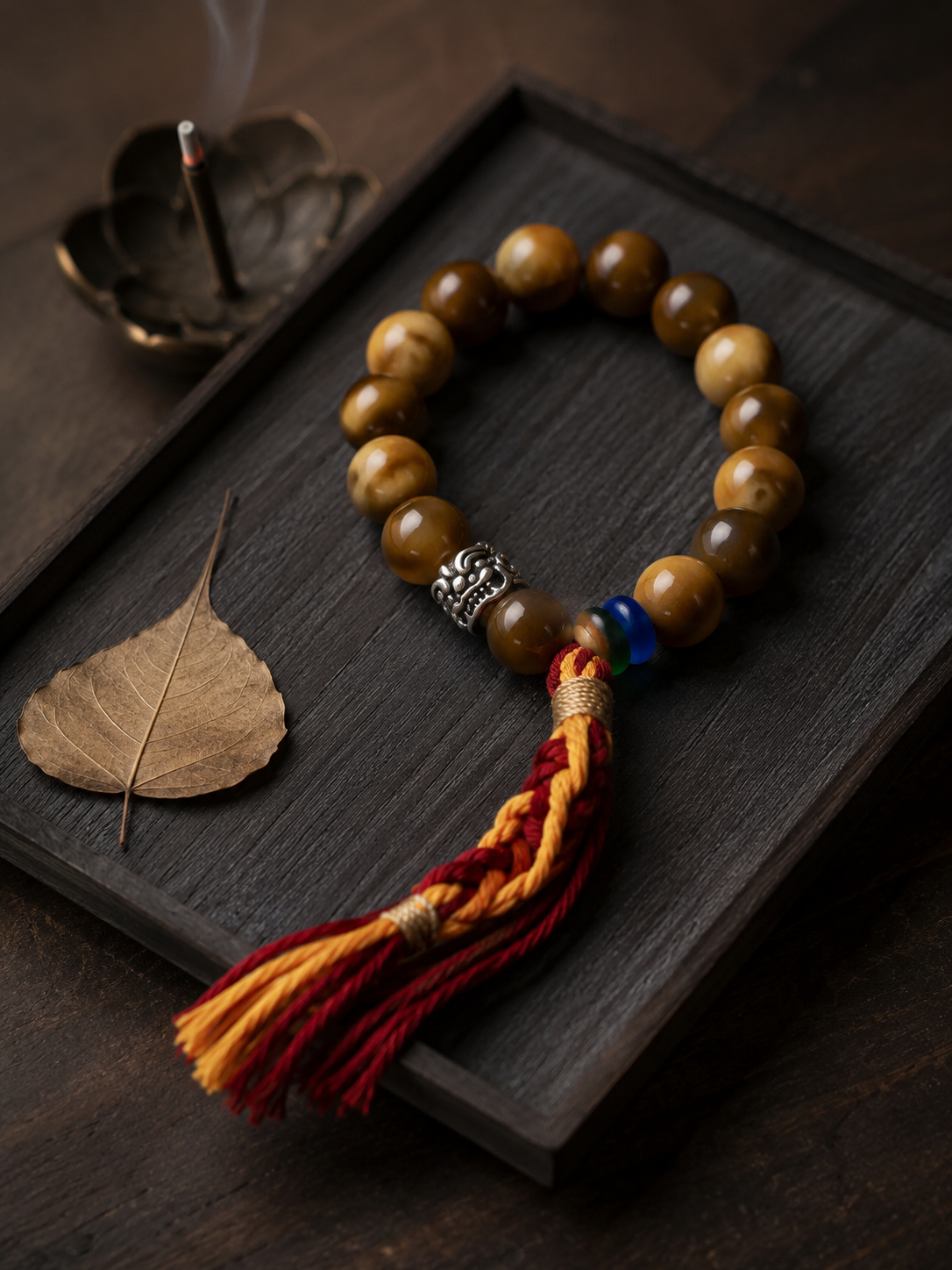 Natural Bodhi Root Tibetan Meditation Mala Bracelet 15mm