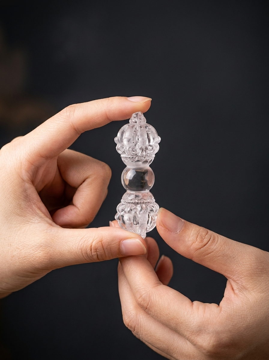 Tibetan White Crystal 9-Pronged Vajra Dorje Pendant