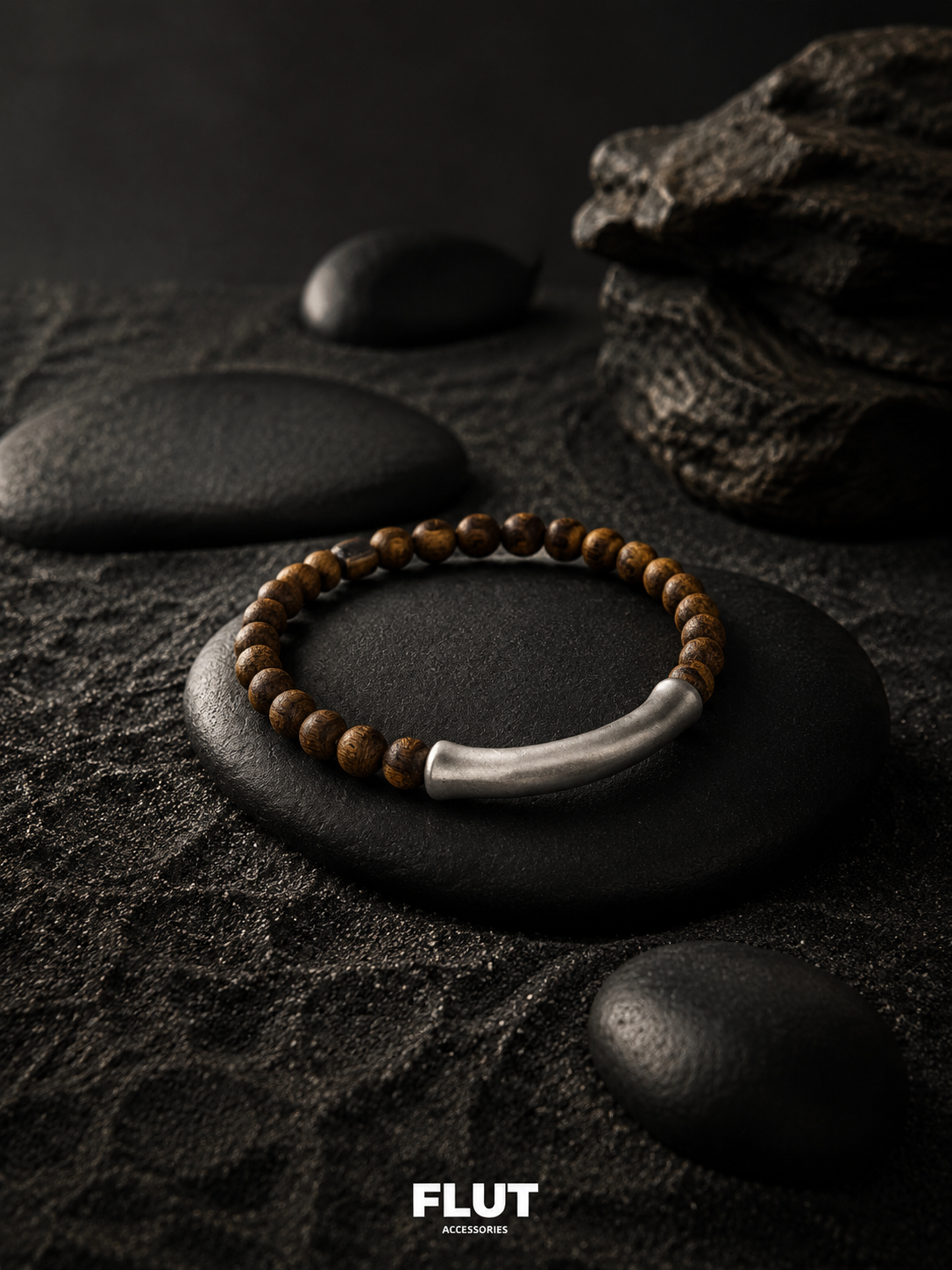 Tibetan Agarwood & Matte Silver Zen Bracelet