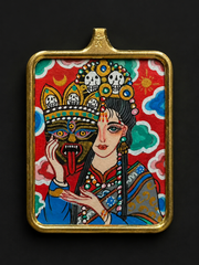 Hand-Painted Tibetan Zhaji Lhamo Thangka Amulet Pendant