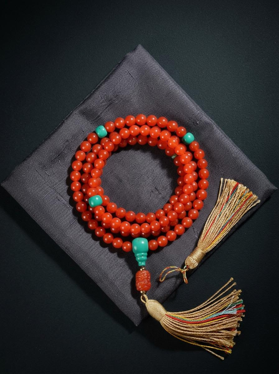 Authentic Tibetan Red Agate 108 Mala Bead Bracelet