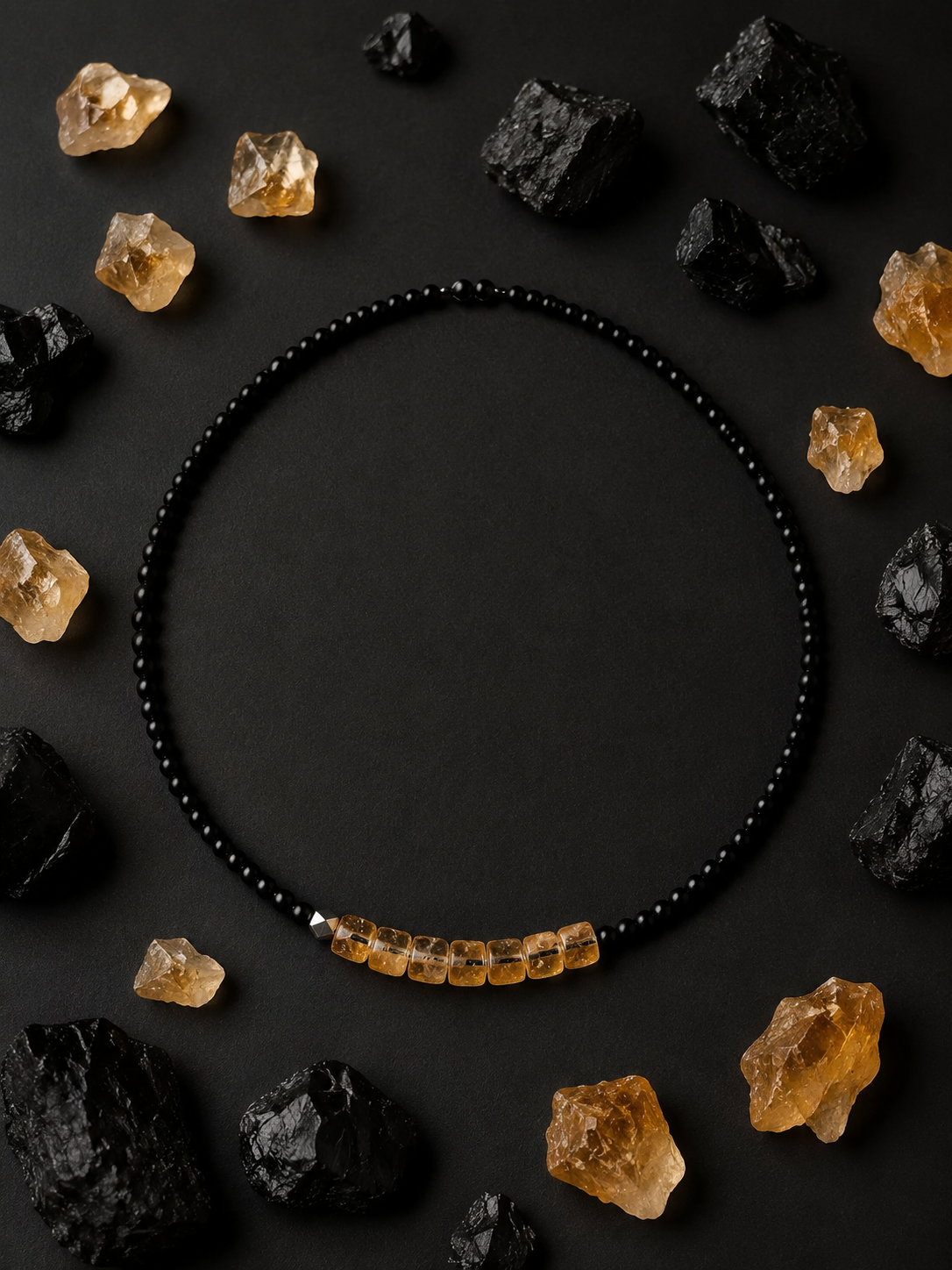 Tibetan Black Agate & Citrine Beaded Choker Necklace