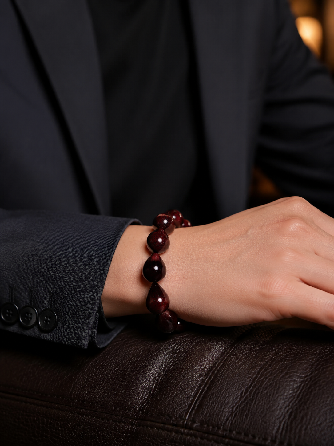 Tibetan Cinnabar Teardrop Bodhi Seed Mala Bracelet