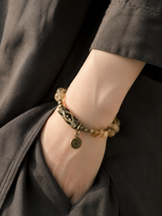 Tibetan Citrine & Vintage Brass Beaded Bracelet