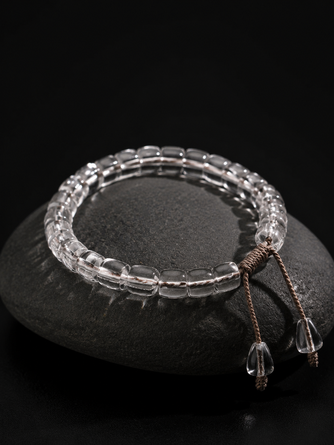 Adjustable Tibetan Clear Quartz Barrel Bead Bracelet