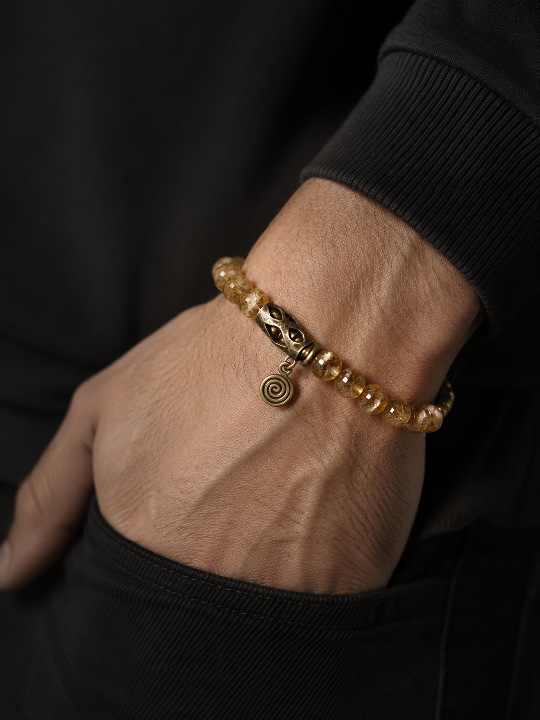 Tibetan Citrine & Vintage Brass Beaded Bracelet