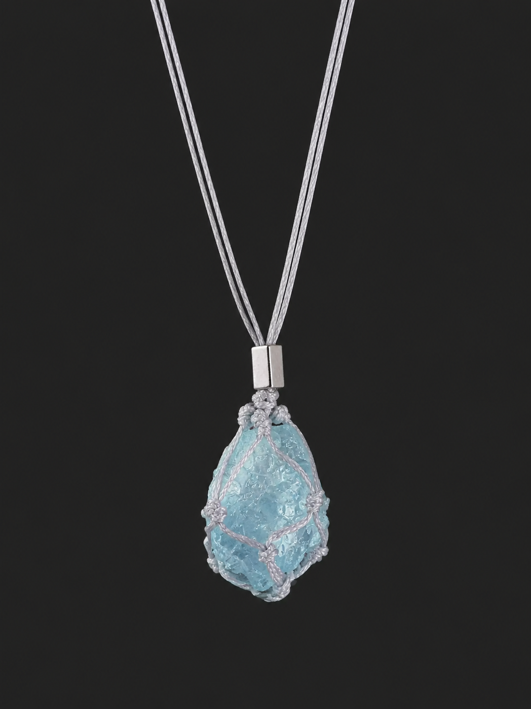 Tibetan Raw Aquamarine Macrame Necklace S925 Silver