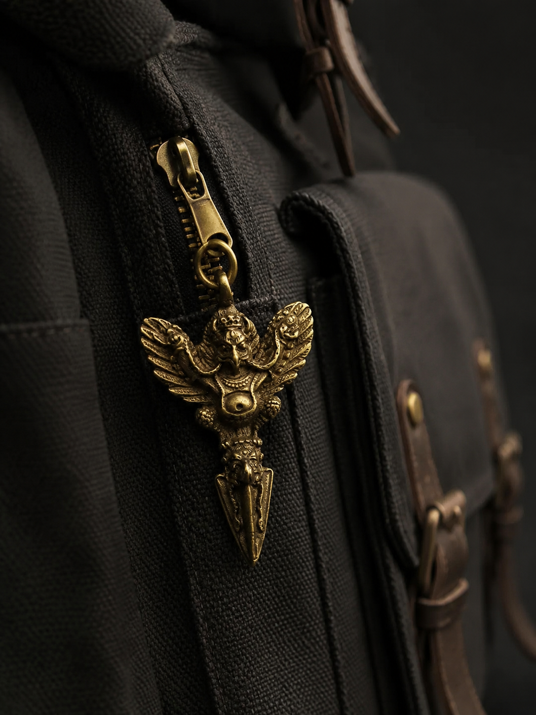 Vintage Brass Garuda Keychain - Handcrafted Tibetan Amulet