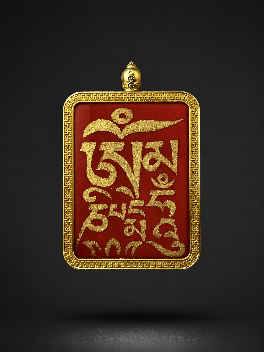 Tibetan Hand-Painted Cinnabar Thangka Mantra Pendant Amulet