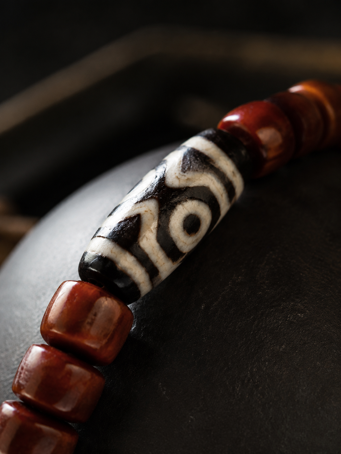 Tibetan 3-Eye Dzi Bead Natural Agate Bracelet