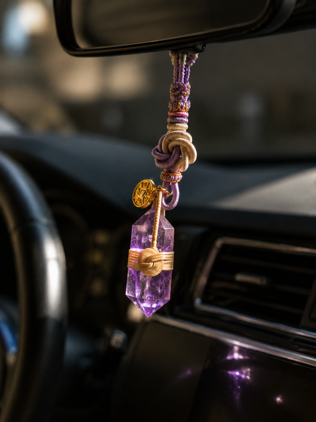 Handmade Amethyst Crystal Rattan Woven Fortune Pendant