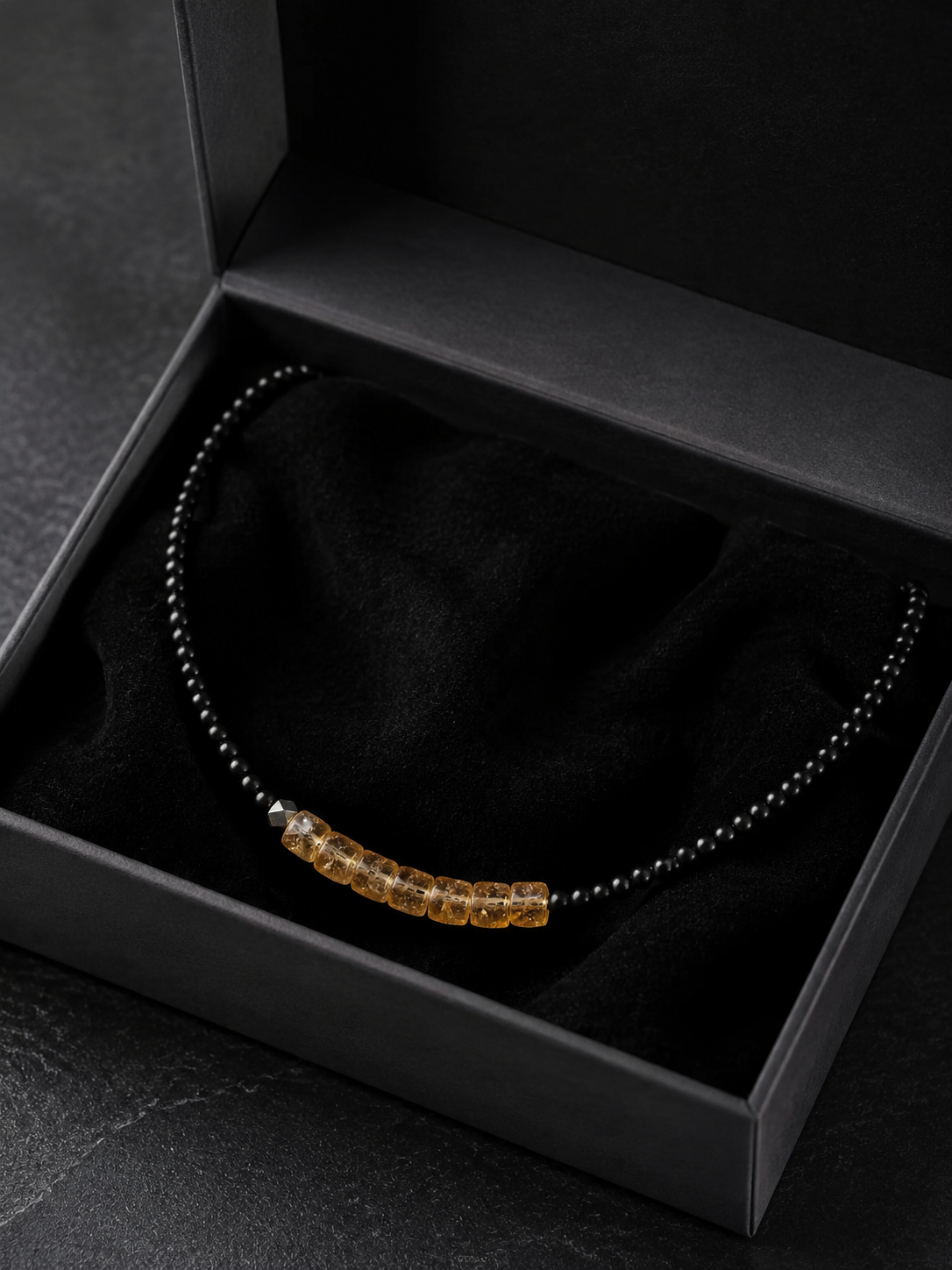 Tibetan Black Agate & Citrine Beaded Choker Necklace