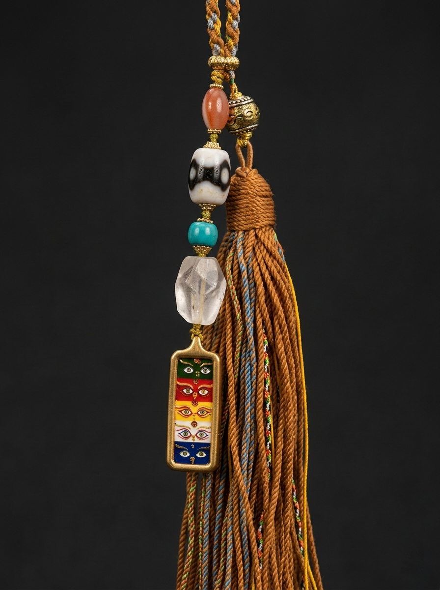 Hand-Painted Tibetan Dzi & Himalayan Crystal Charm