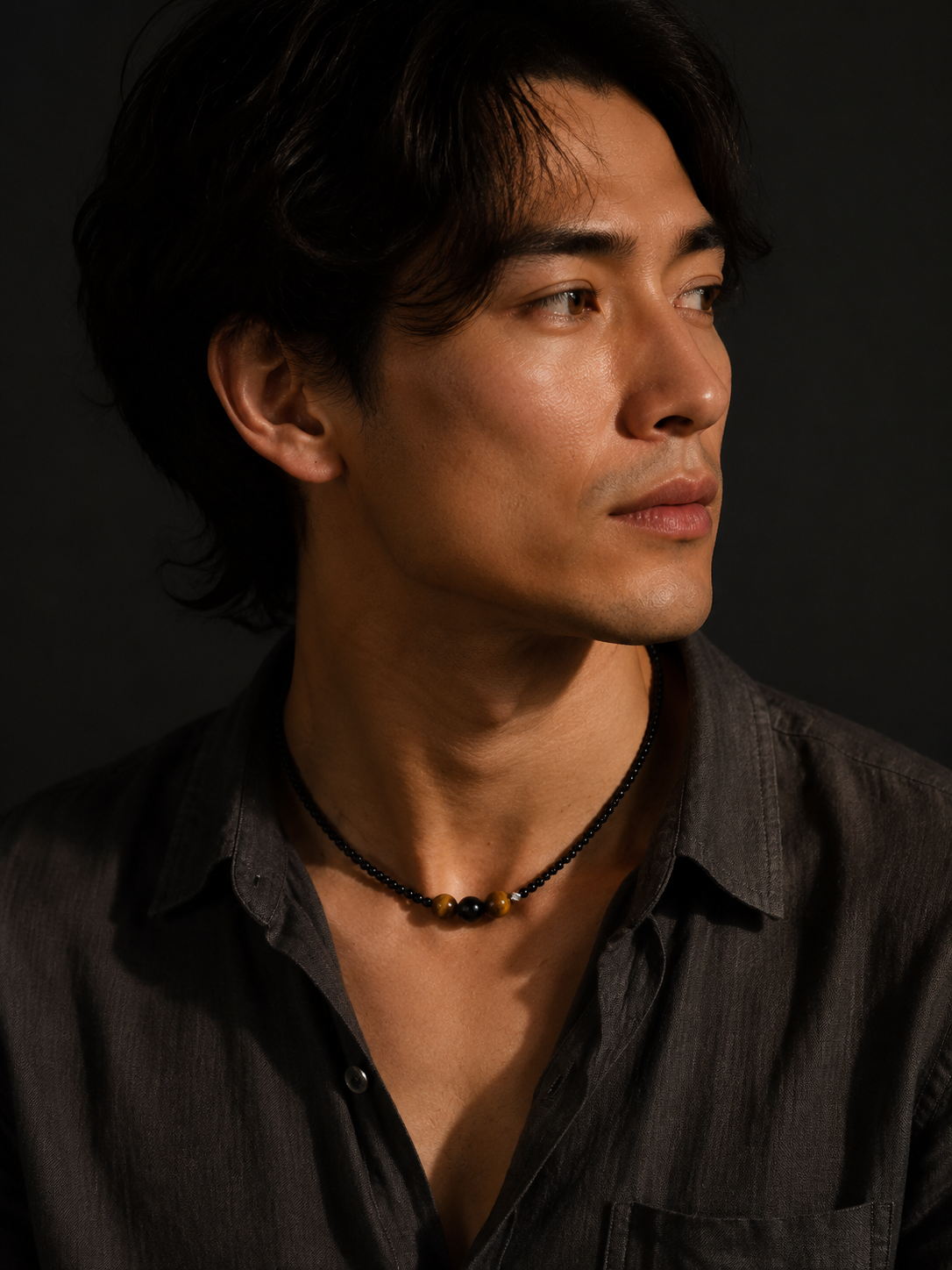 Handmade Tibetan Black Agate & Tiger Eye Choker Necklace