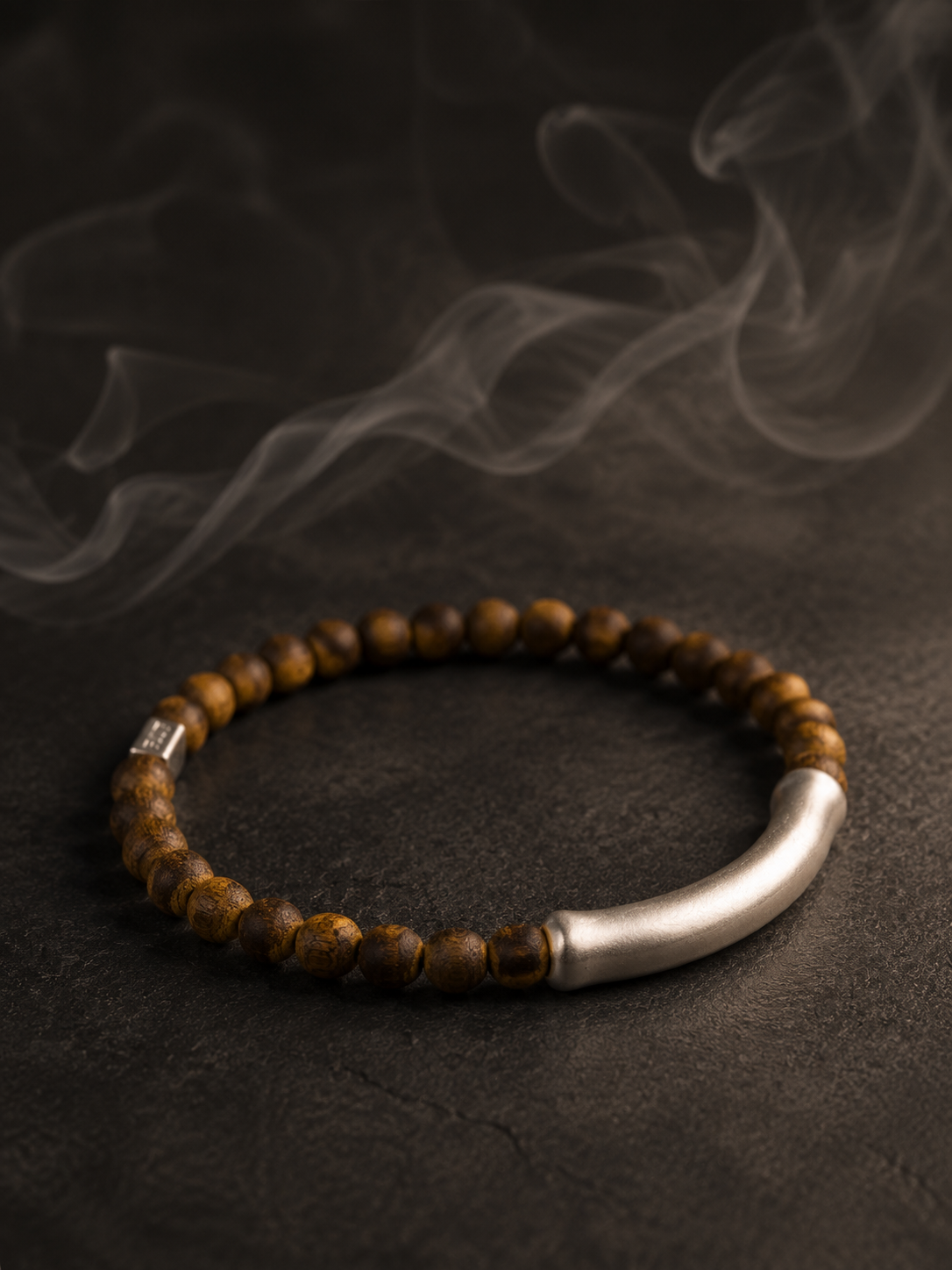 Tibetan Agarwood & Matte Silver Zen Bracelet