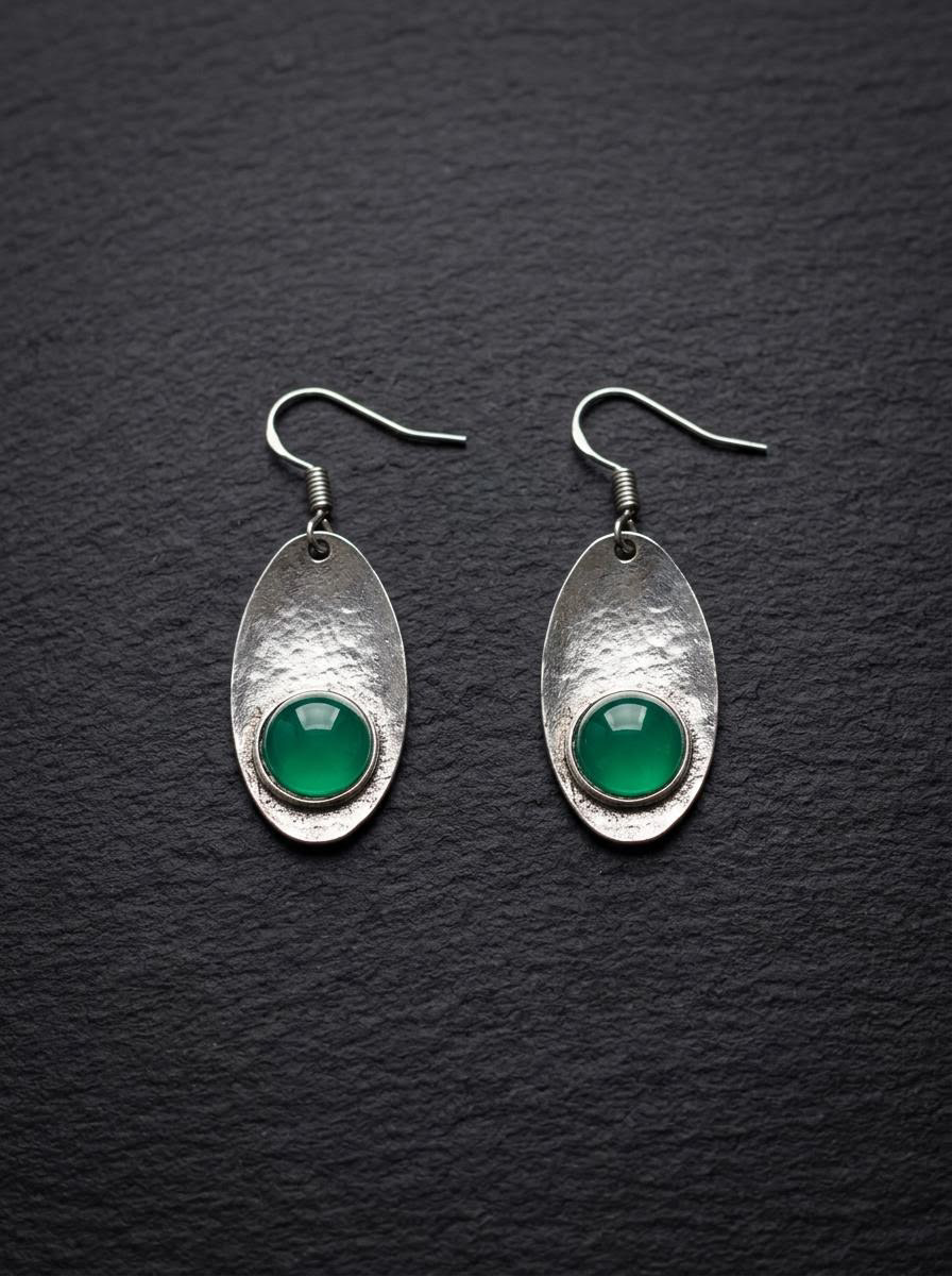 Vintage Tibetan Silver Emerald Drop Earrings
