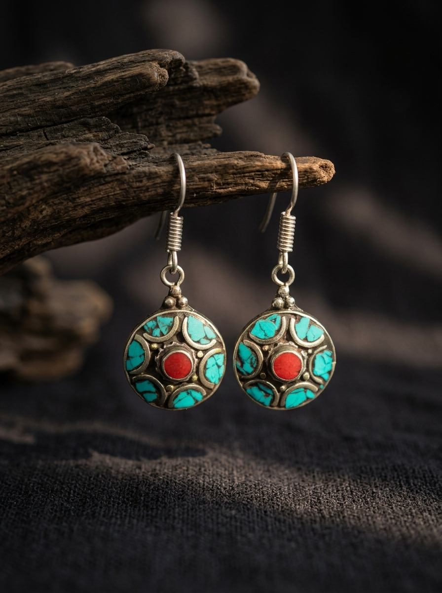 Authentic Tibetan Turquoise Boho Drop Earrings
