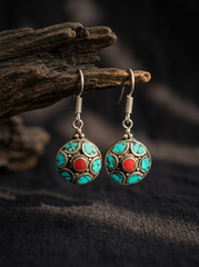 Authentic Tibetan Turquoise Boho Drop Earrings