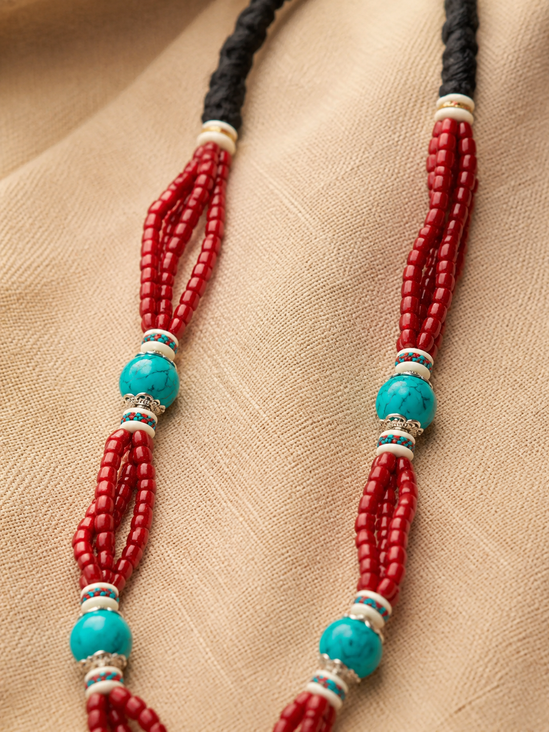 Vintage Tibetan Turquoise & Red Beaded Statement Necklace