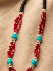 Vintage Tibetan Turquoise & Red Beaded Statement Necklace