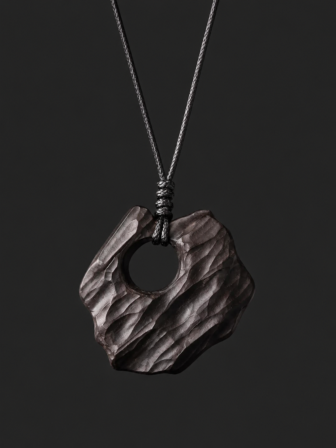Hand-Carved Ebony Wood Abstract Pendant Adjustable Necklace