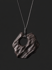 Hand-Carved Ebony Wood Abstract Pendant Adjustable Necklace