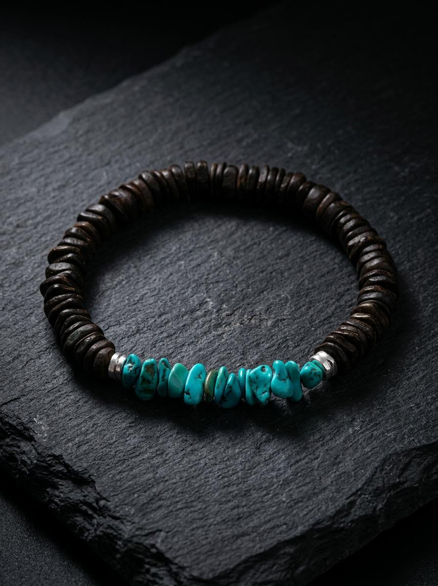 Tibetan Natural Turquoise & Agarwood 925 Silver Bracelet