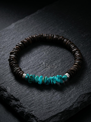 Tibetan Natural Turquoise & Agarwood 925 Silver Bracelet