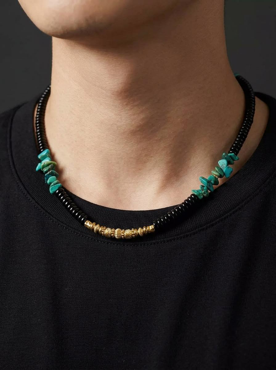 Tibetan Turquoise & Obsidian Spiritual Necklace