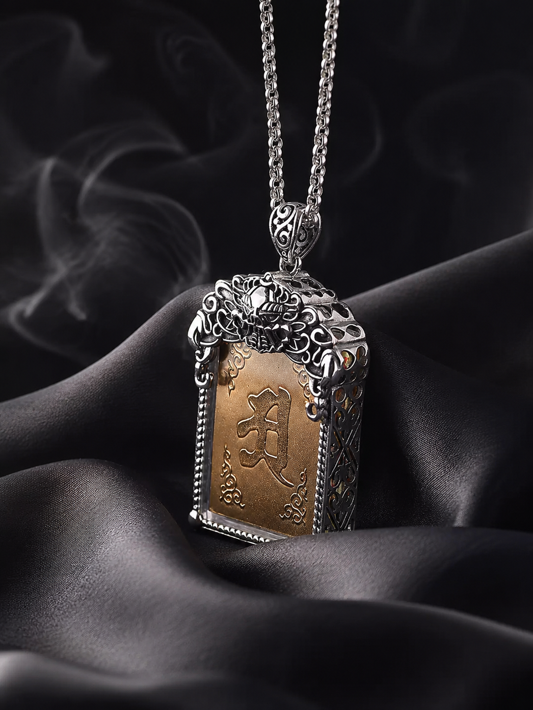 Vintage 925 Silver Tibetan Mantra Amulet Necklace