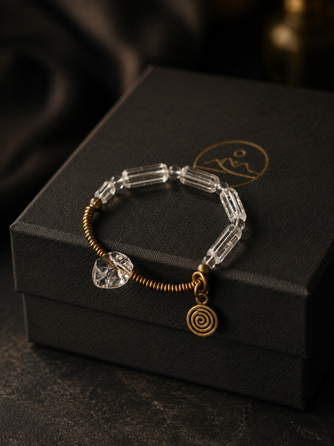 Vintage Tibetan Clear Quartz & Brass Bracelet