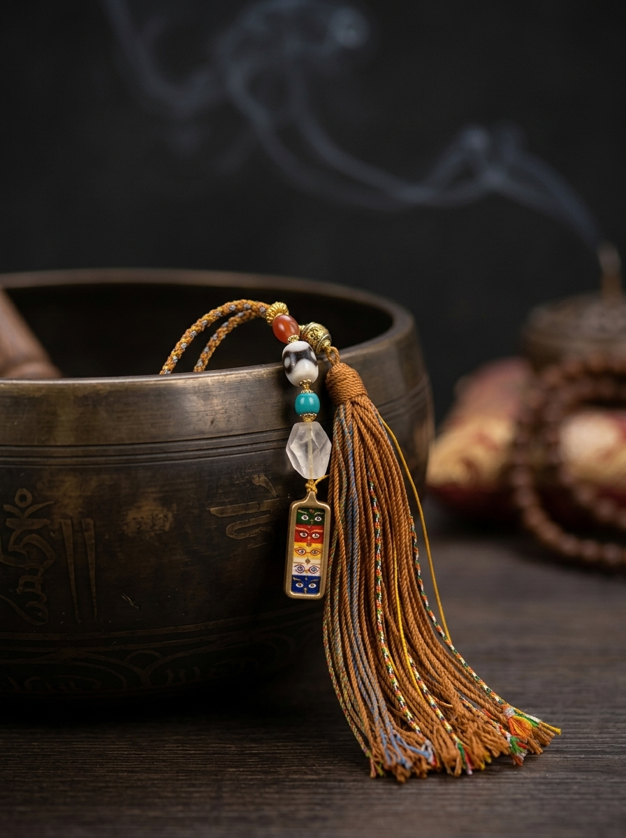 Hand-Painted Tibetan Dzi & Himalayan Crystal Charm